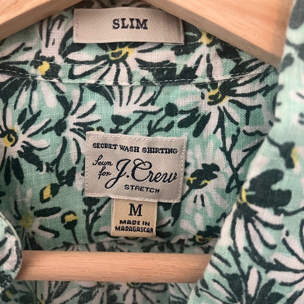 J. Crew Green and White Floral Casual Linen Shirt Men Slim Fit Medium - Picture 2 of 7